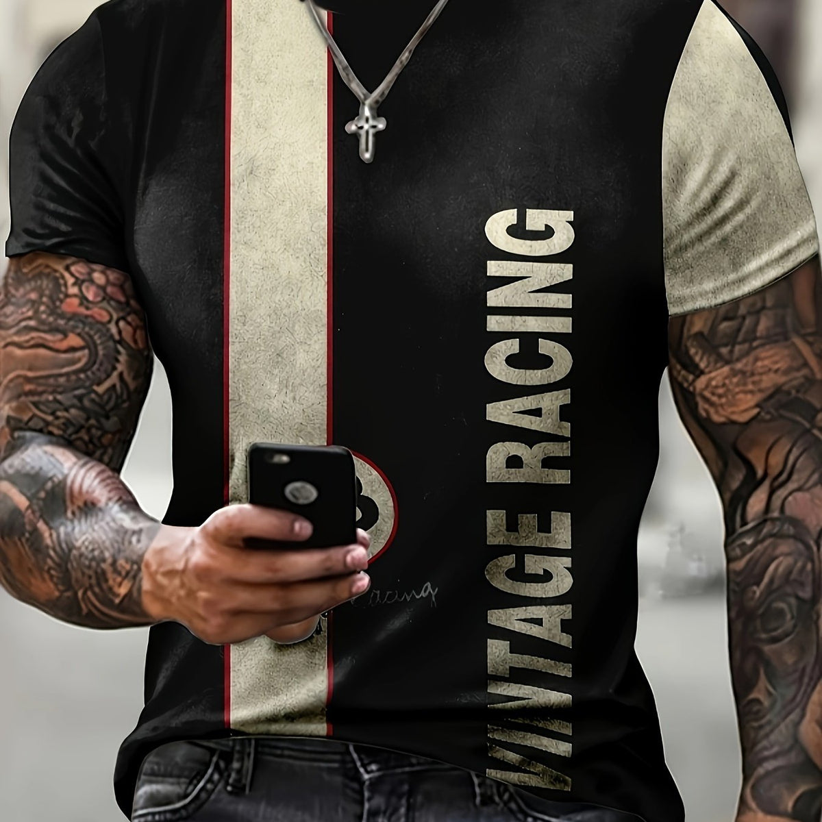 Men's Street Style Letter Print T-shirt for Summer