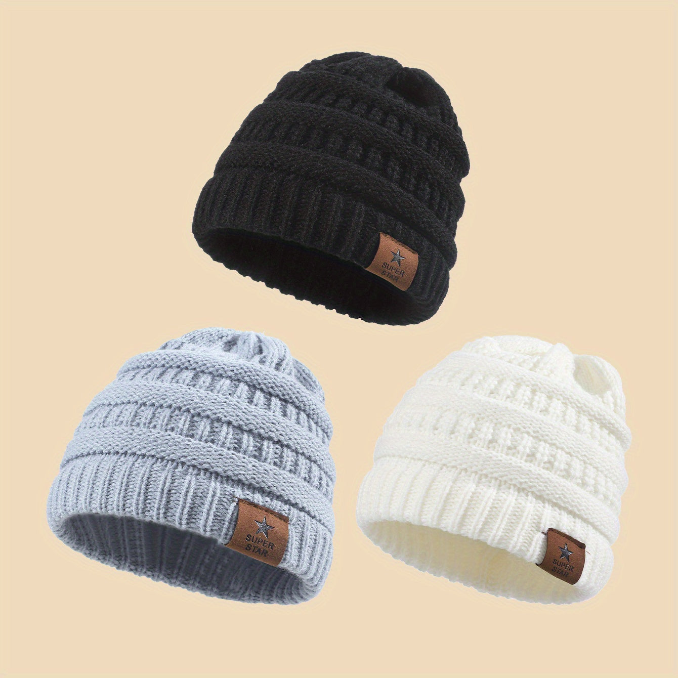 3pcs Sport Windproof Knit Winter Beanie Hat Boys Girls