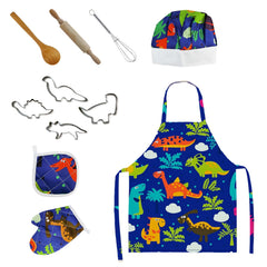 11pc Kids Kitchen Playset w/ Aprons & Baking Tools Dino/Fruit Design