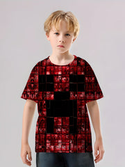 Purple Cubes Print Kid's T shirt Casual Short Sleeve Top Unisex Tee