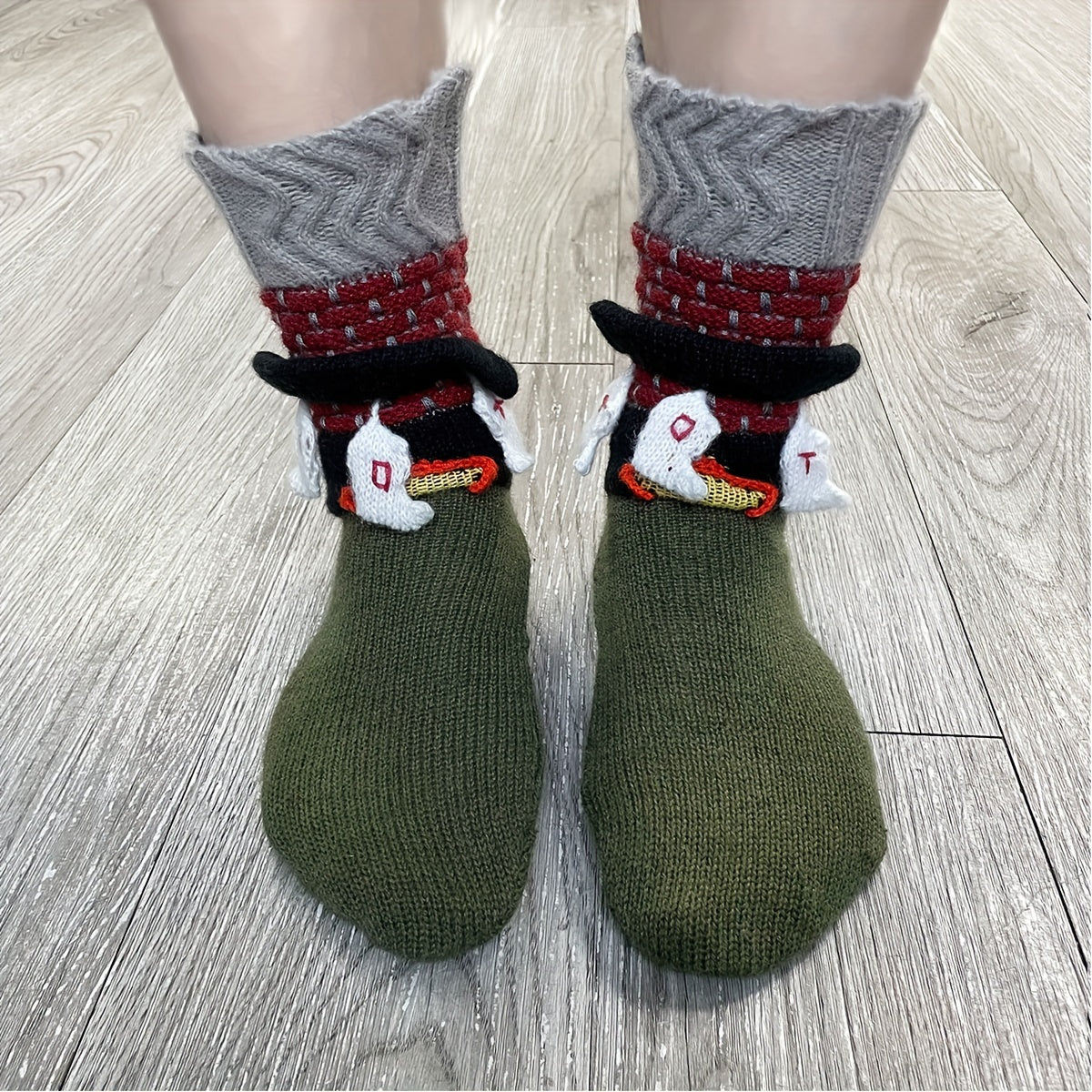 Cartoon Knit Socks Comfy & Warm Christmas Floor Socks Women's Stockings