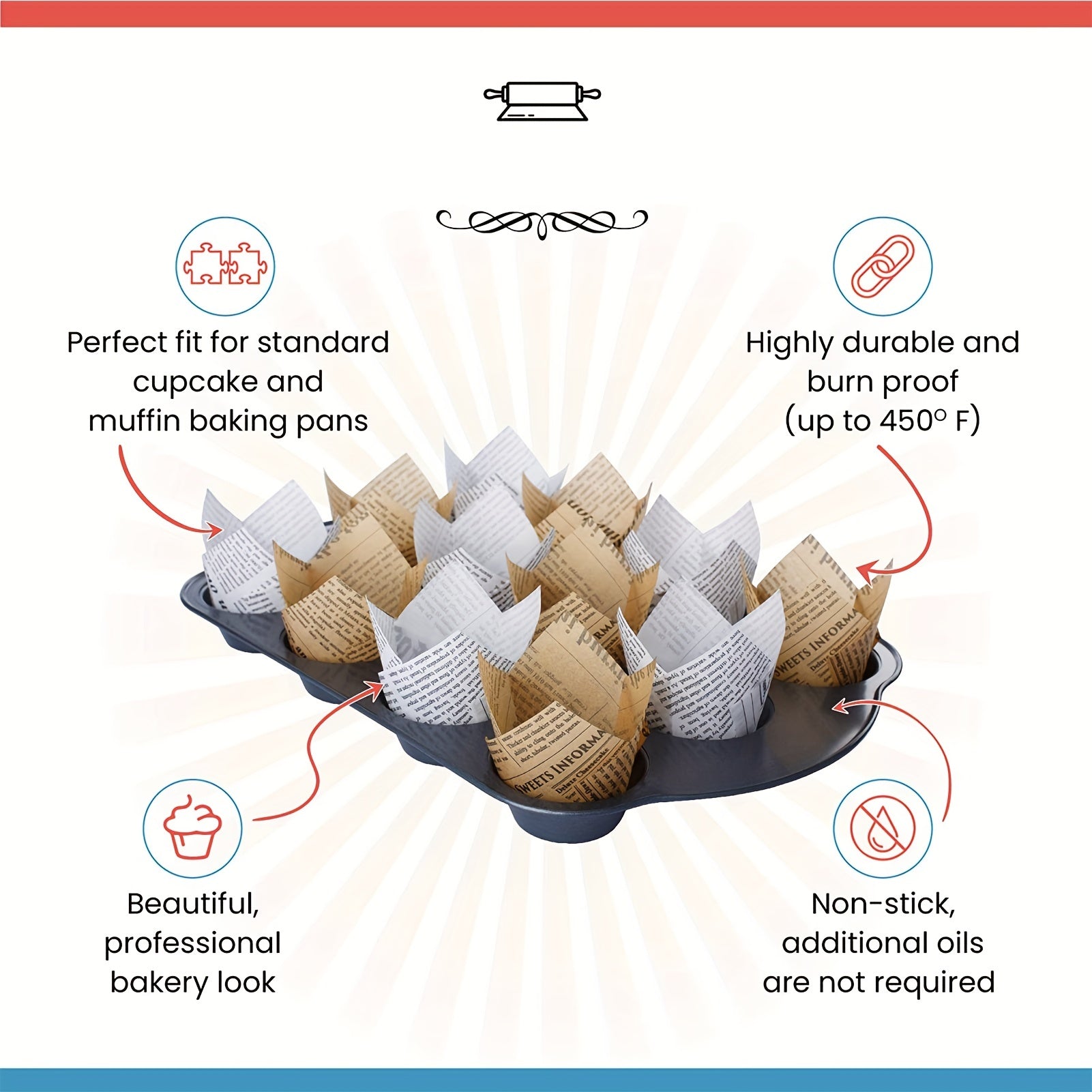 100pcs Newspaper Baking Cups for Cupcakes Muffins
