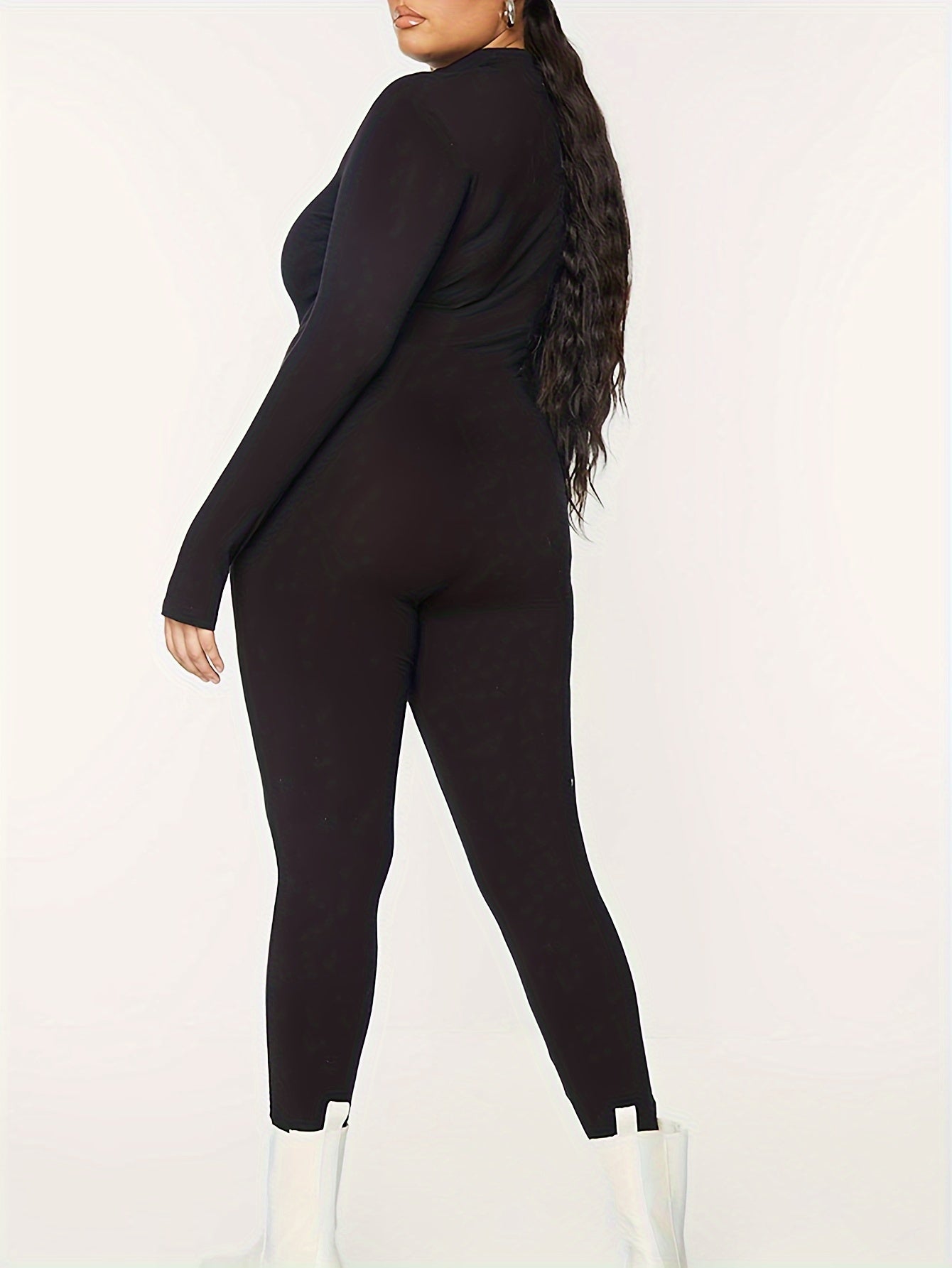  Solid High Neck Skinny Jumpsuit