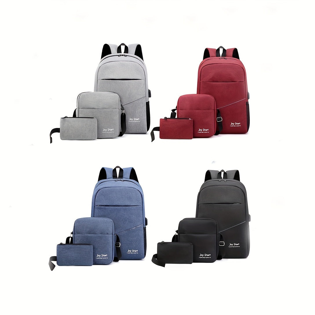 3pc Nylon Backpack Set with Laptop Bookbag Crossbody Bag Clutch Purse