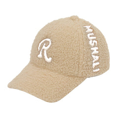Embroidered R Letter Hat Winter Thickened Warm Wool Baseball Cap