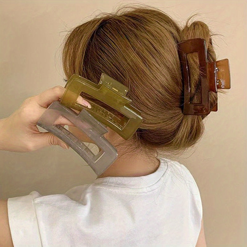 3pcs Large Hollow Rectangle Hair Claw Female Back Head Clip