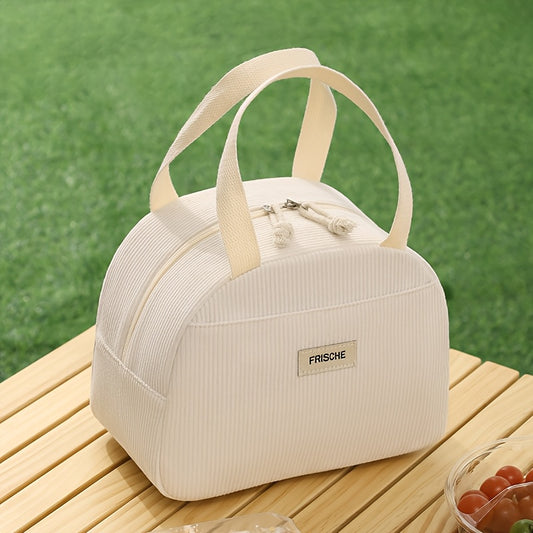 Large Capacity Insulated Lunch Bag, Beige, Portable & Stylish, Durable Tin Mater