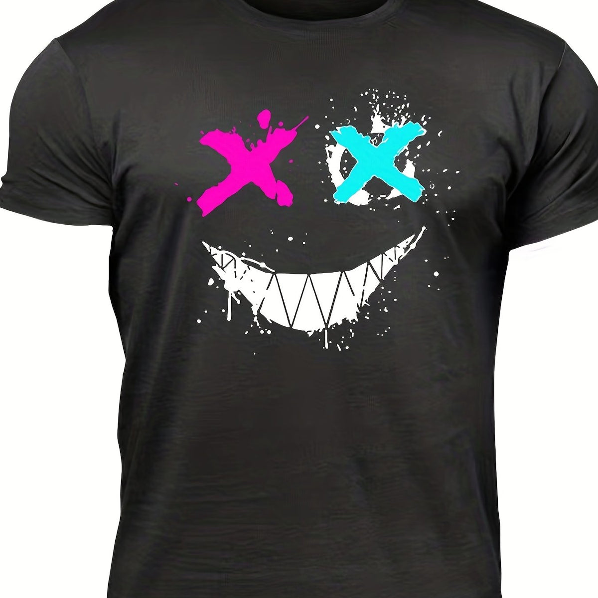 Men's Graffiti Smile Print T Shirt Crew Neck Tee