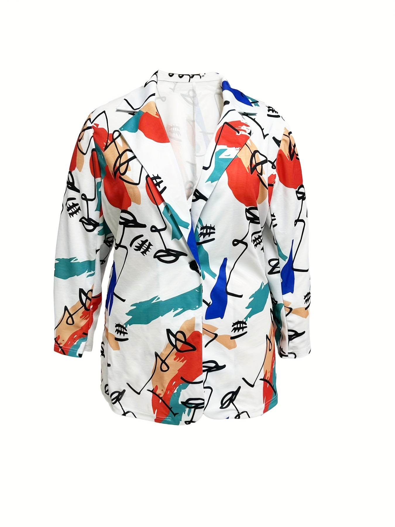  Graphic Print Long Sleeve Blazer