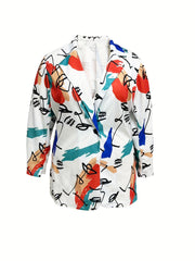  Graphic Print Long Sleeve Blazer