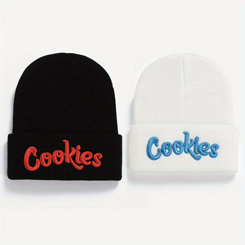 2pcs Letter Embroidery Beanie Cap Hip Hop Knit Hat Warm Skull Cap