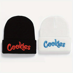 2pcs Letter Embroidery Beanie Cap Hip Hop Knit Hat Warm Skull Cap