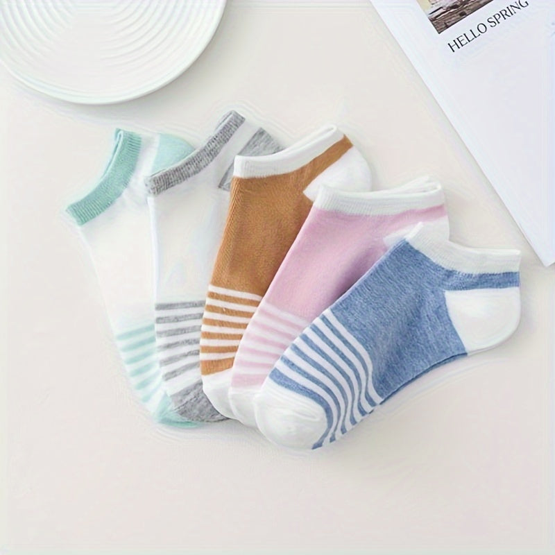 5 Pairs Striped Ankle Socks Soft Lightweight Low Cut Women's Stockings