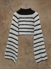  Y2K Sweater Women's Plus Striped Bell Sleeve Mock Neck