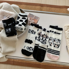 5 Pairs Cow Print Fuzzy Warm Socks Women's Stockings & Hosiery