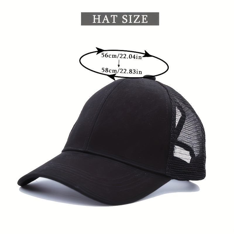 Solid Ponytail Trucker Hat Mesh Breathable Baseball Cap