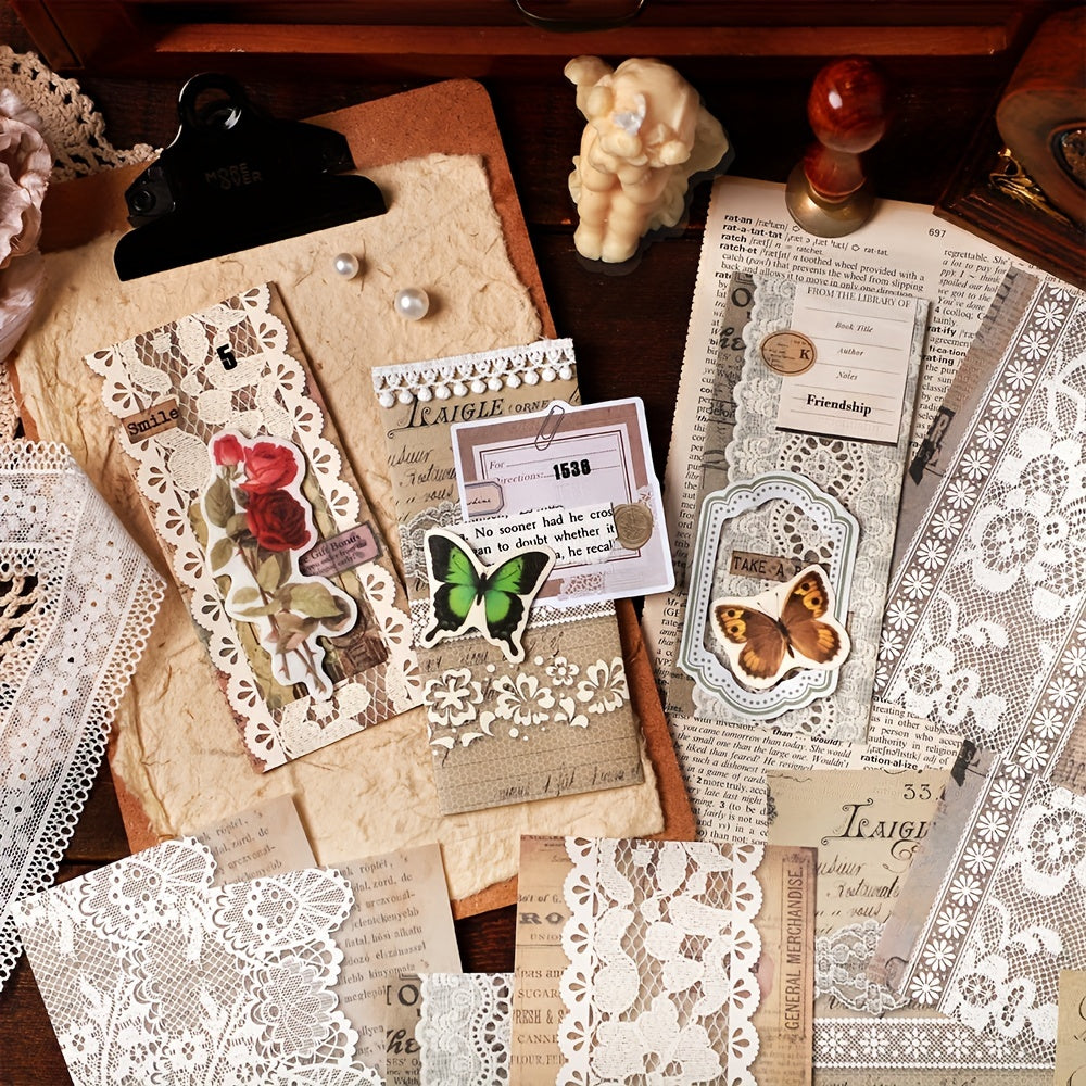 30 Pcs Vintage Lace Scrapbooking Supplies Journaling Paper DIY Junk Planner