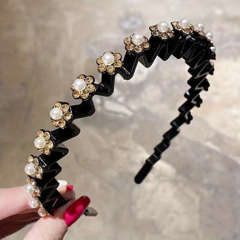 Rhinestone Flower Wavy Hair Band Metal Headband Colorful Headdress