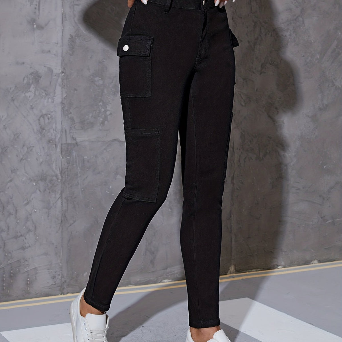 Cargo Denim Pants Skinny Jeans High Stretch