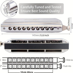 Professional 10 Hole 40 Tone Chromatic Harmonica in C