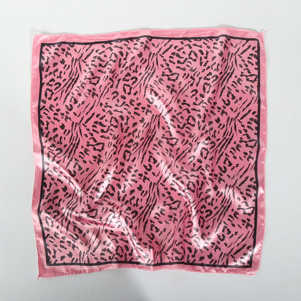 Small Square Satin Scarf Solid Graffiti Leopard Print Head Wrap Hair Accessories