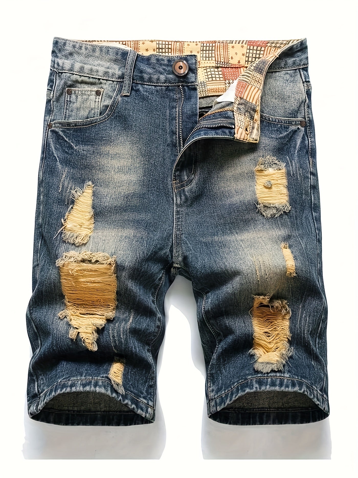Men's Paint Splatter Ripped Denim Shorts