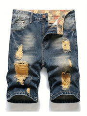 Men's Paint Splatter Ripped Denim Shorts