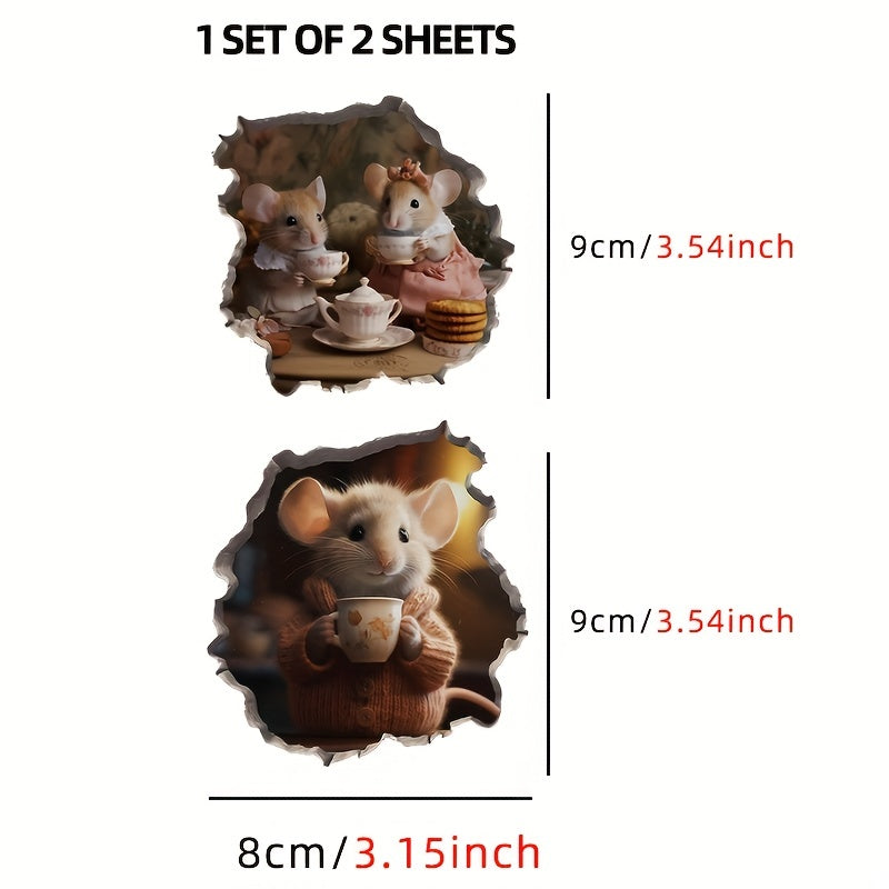 2pcs Funny Mouse Stickers Waterproof Adhesive Decoration