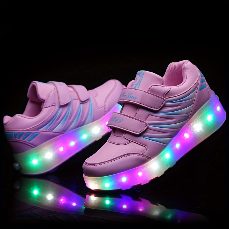 LED Light Roller Skate Shoes Girls Anti Slip Double Wheeled Shoes