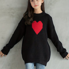 Girls Heart Graphic Knitted Sweater Long Sleeve Casual Top