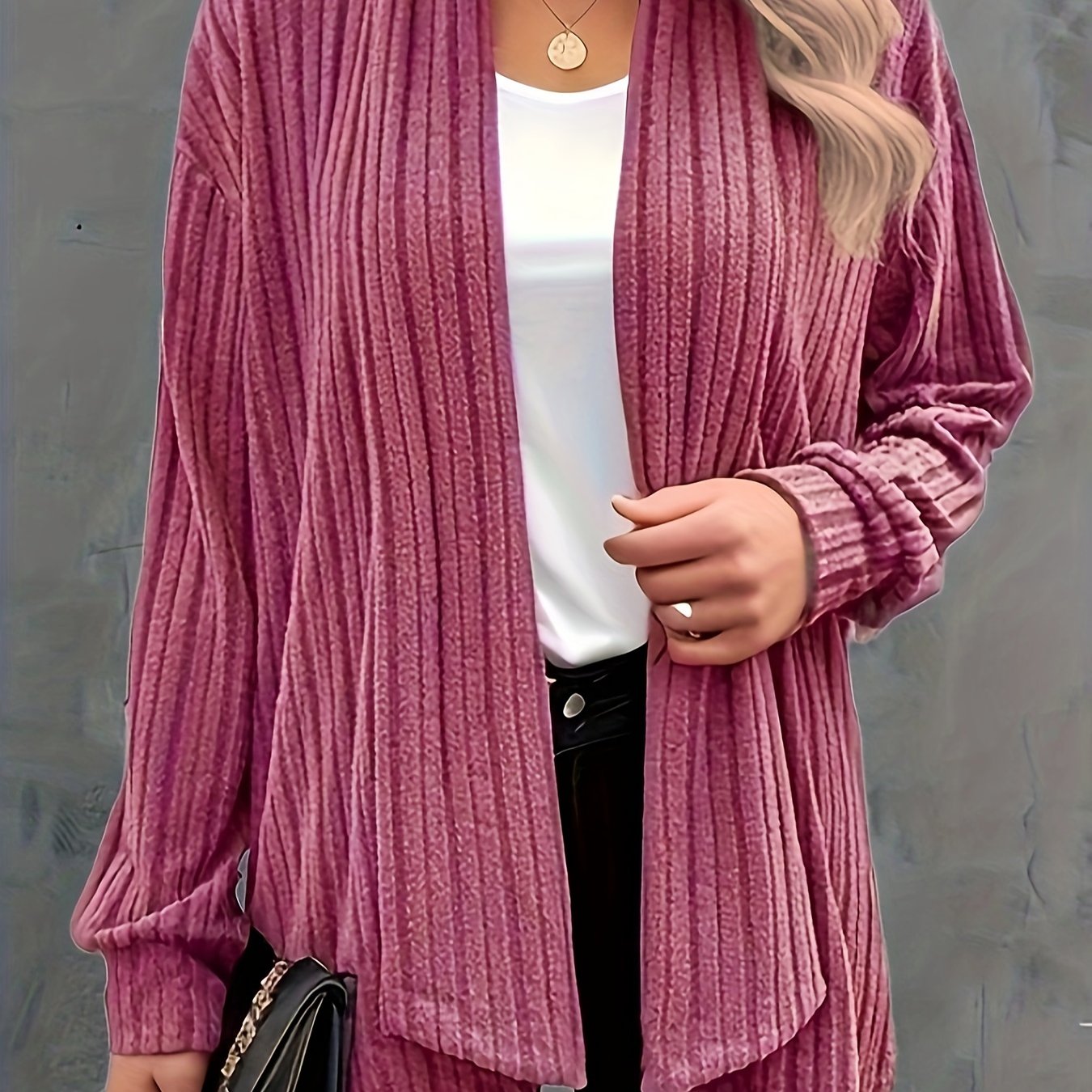  Ribbed Long Sleeve Open Front Cardigan