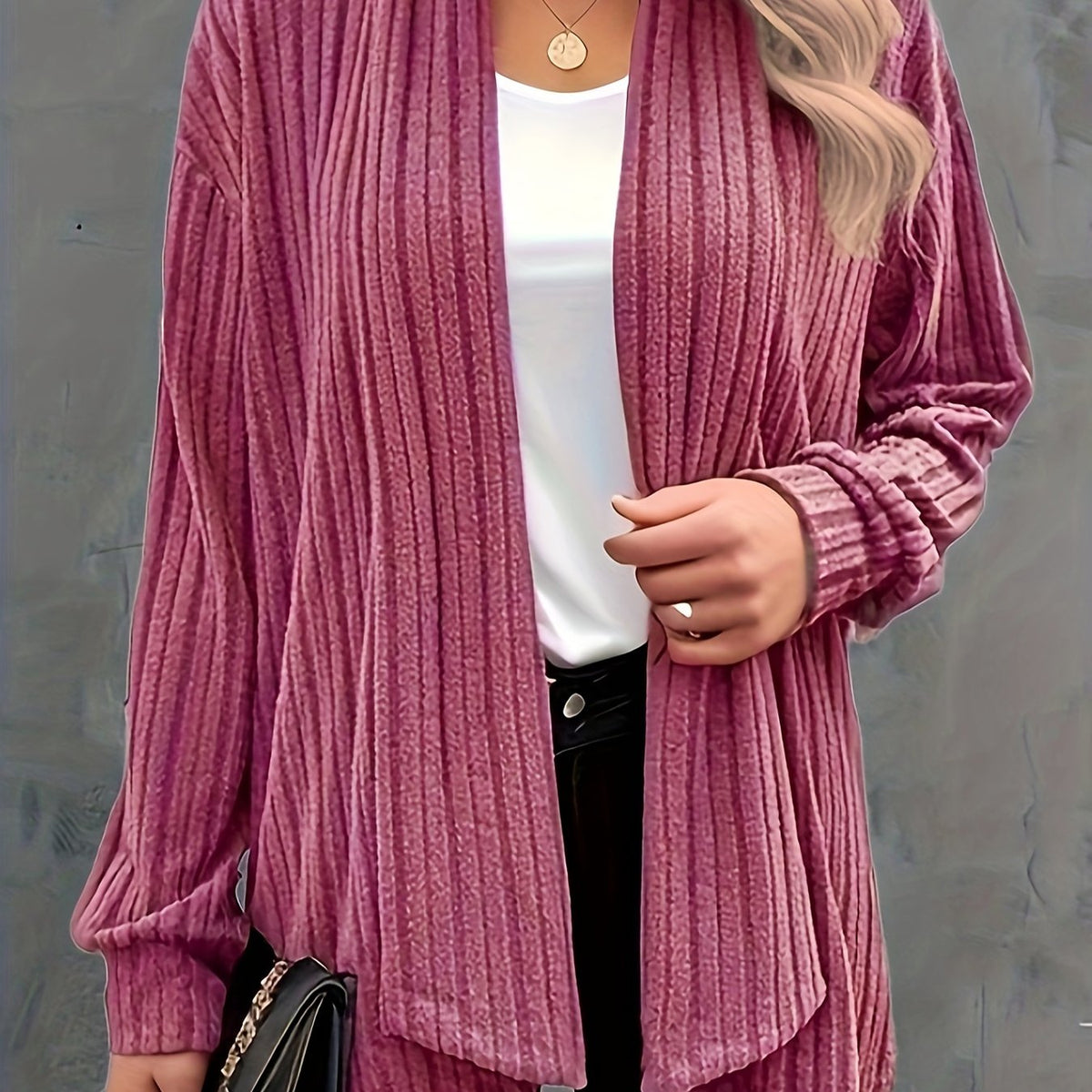  Ribbed Long Sleeve Open Front Cardigan