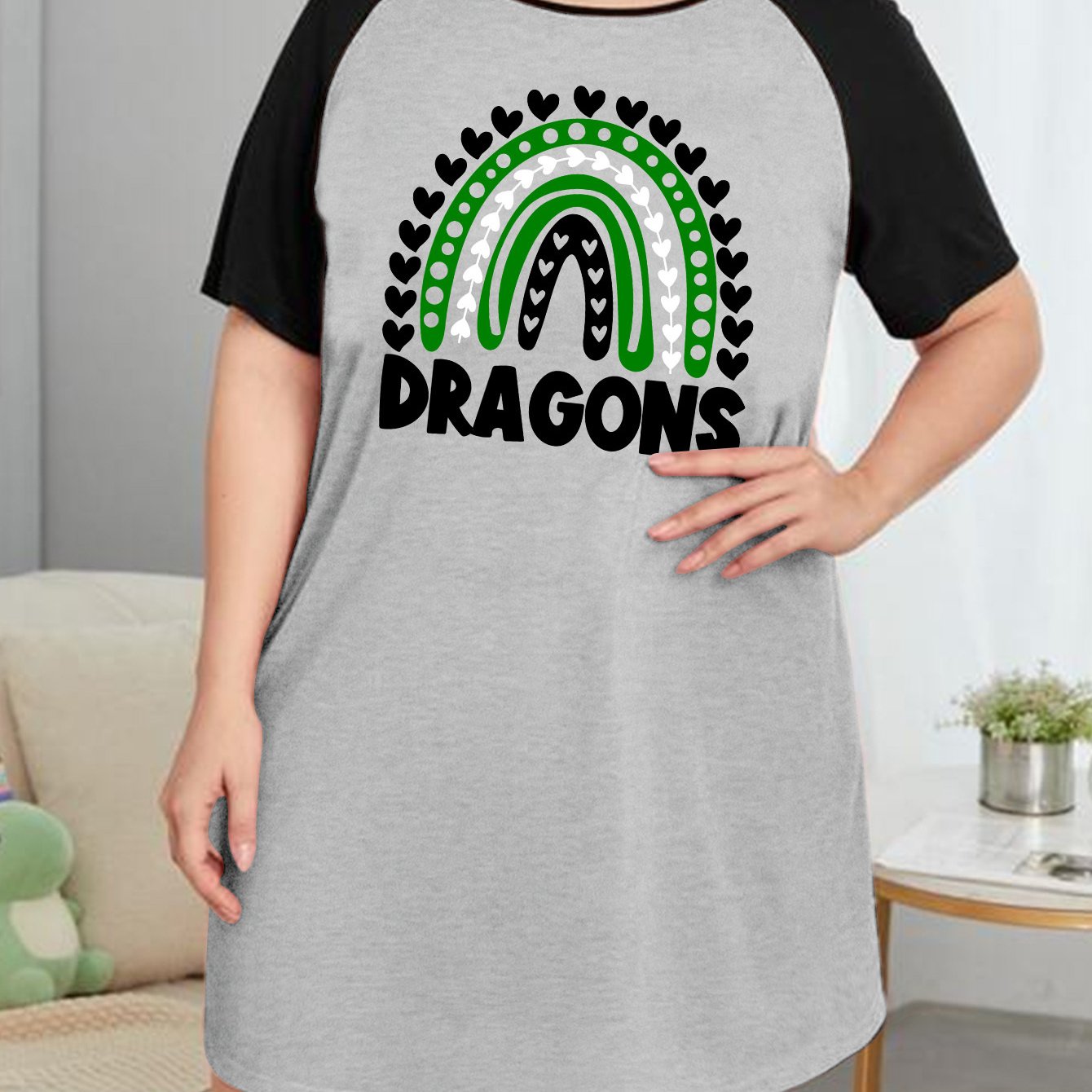  Heart Rainbow & Letter Graphic Short Sleeve Nightdress