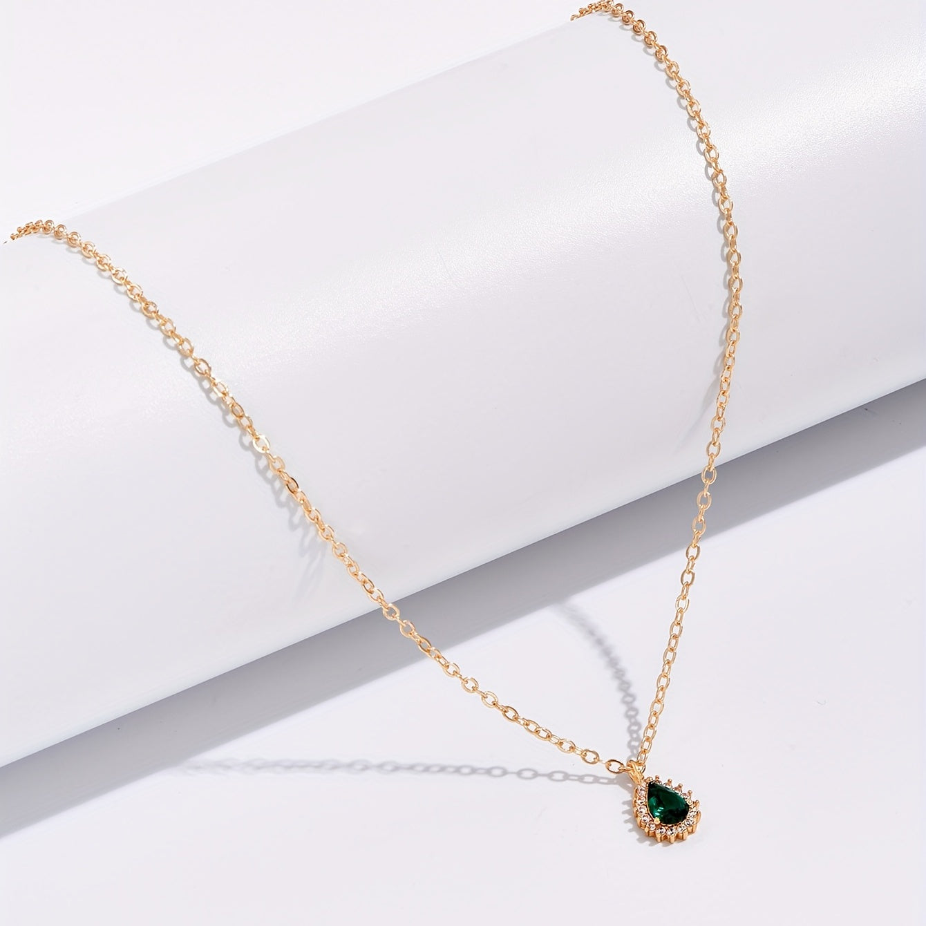 Green Zircon Teardrop Pendant Necklace Women's Accessories Gift