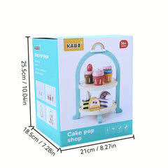 KABI Wooden Cake Pop Shop Playset Pretend Play Food Toy for Kids 3