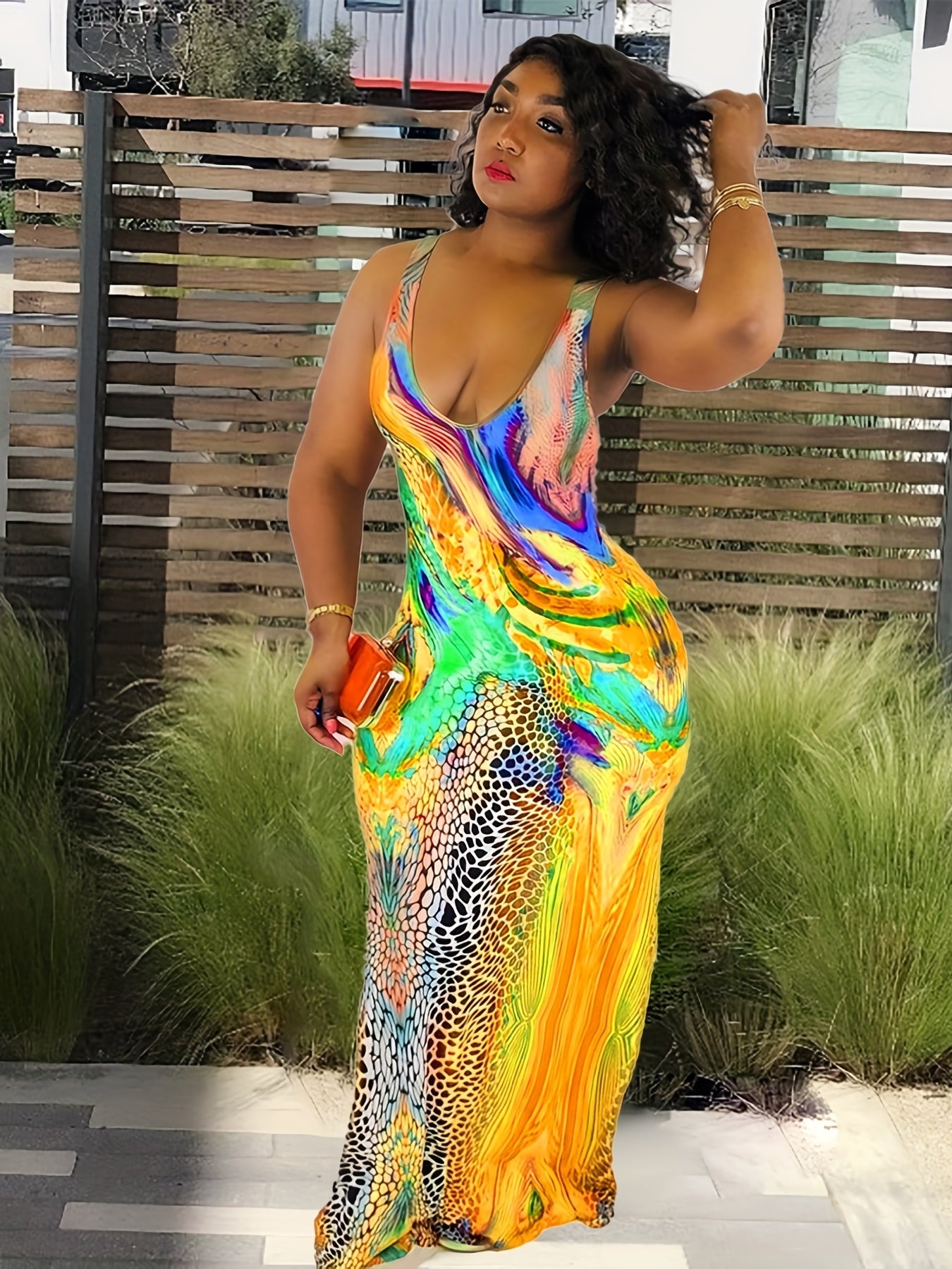 Women's Plus Print Round Neck Maxi Tank Dress