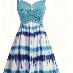  Boho Tie Dye Ruched A-Line Maxi Cami Dress