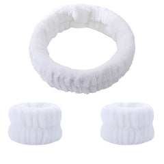 Plush Face Washing Headband & Wrist Wash Bands Set, Soft Makeup Head Wrap