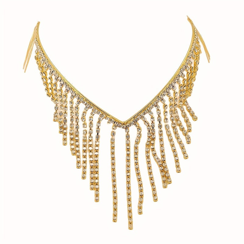 Rhinestone Tassel Hair Hoop Comb Golden Headband Jewelry