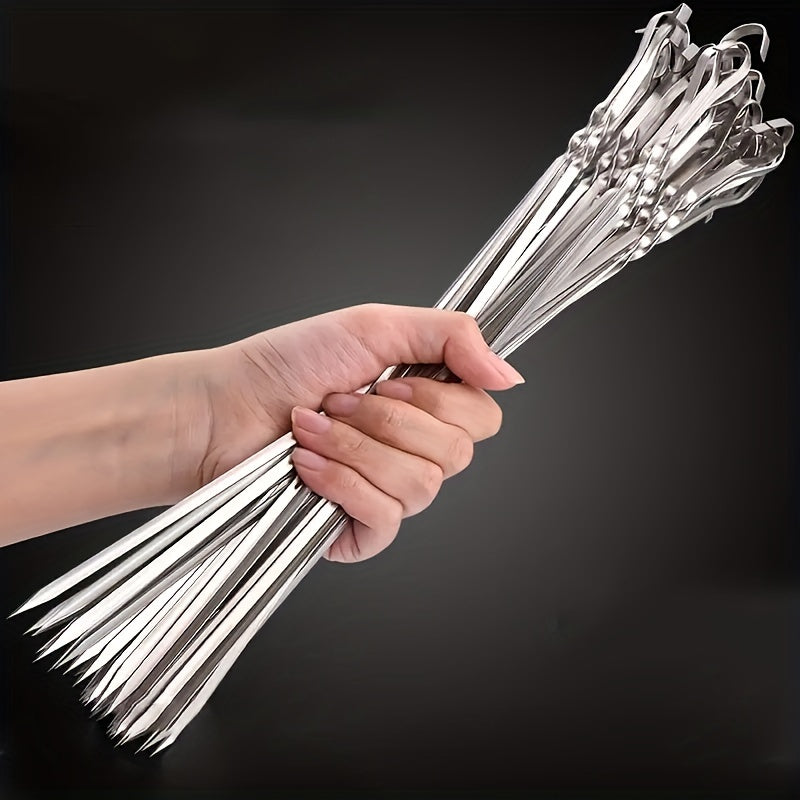 20pcs Reusable Stainless Steel BBQ Skewers for Grilling Parties