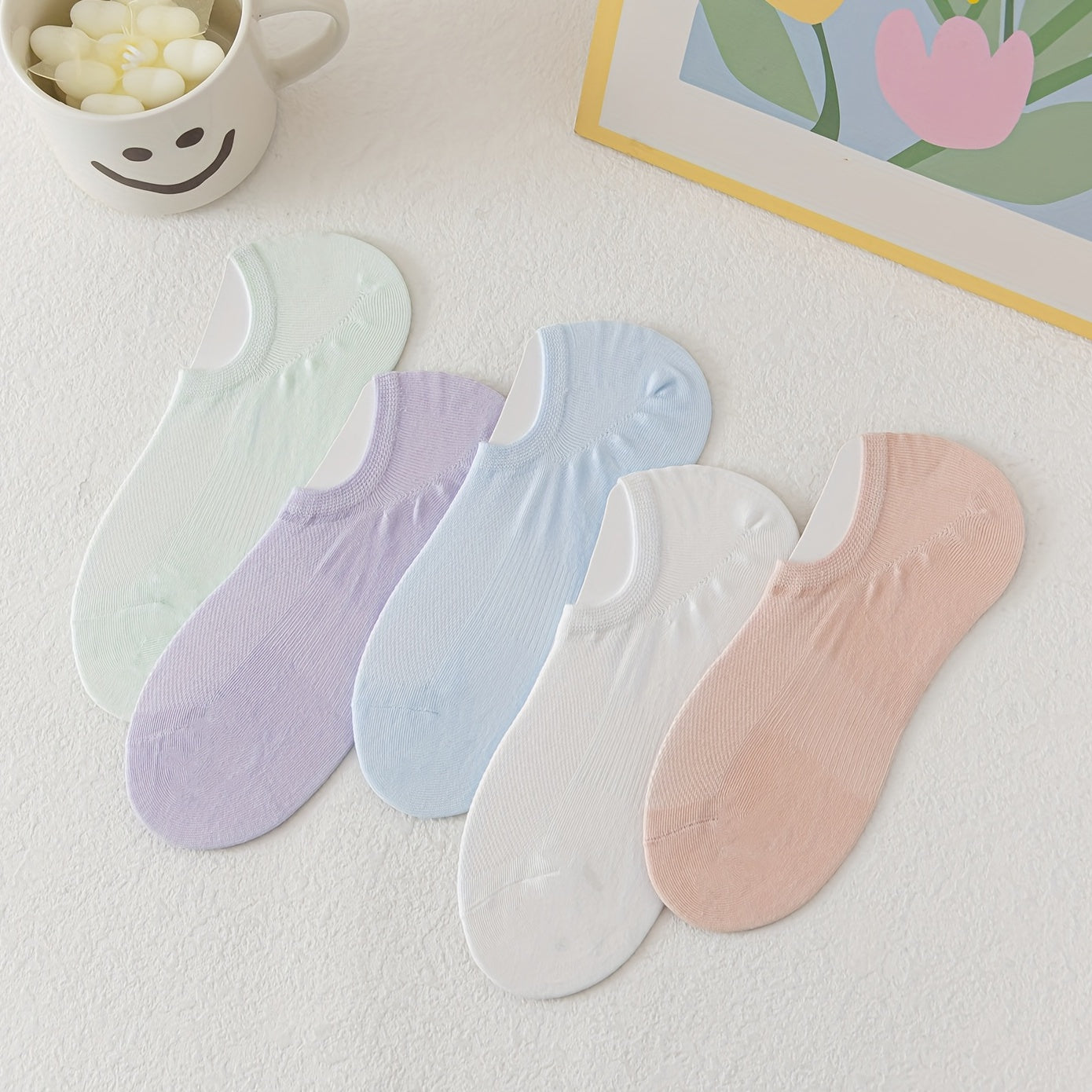 5 Pairs Women's Low Cut Ankle Socks Soft & Lightweight Solid Colors