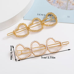 2pcs Faux Pearl Love Hair Clip Golden Hair Accessories