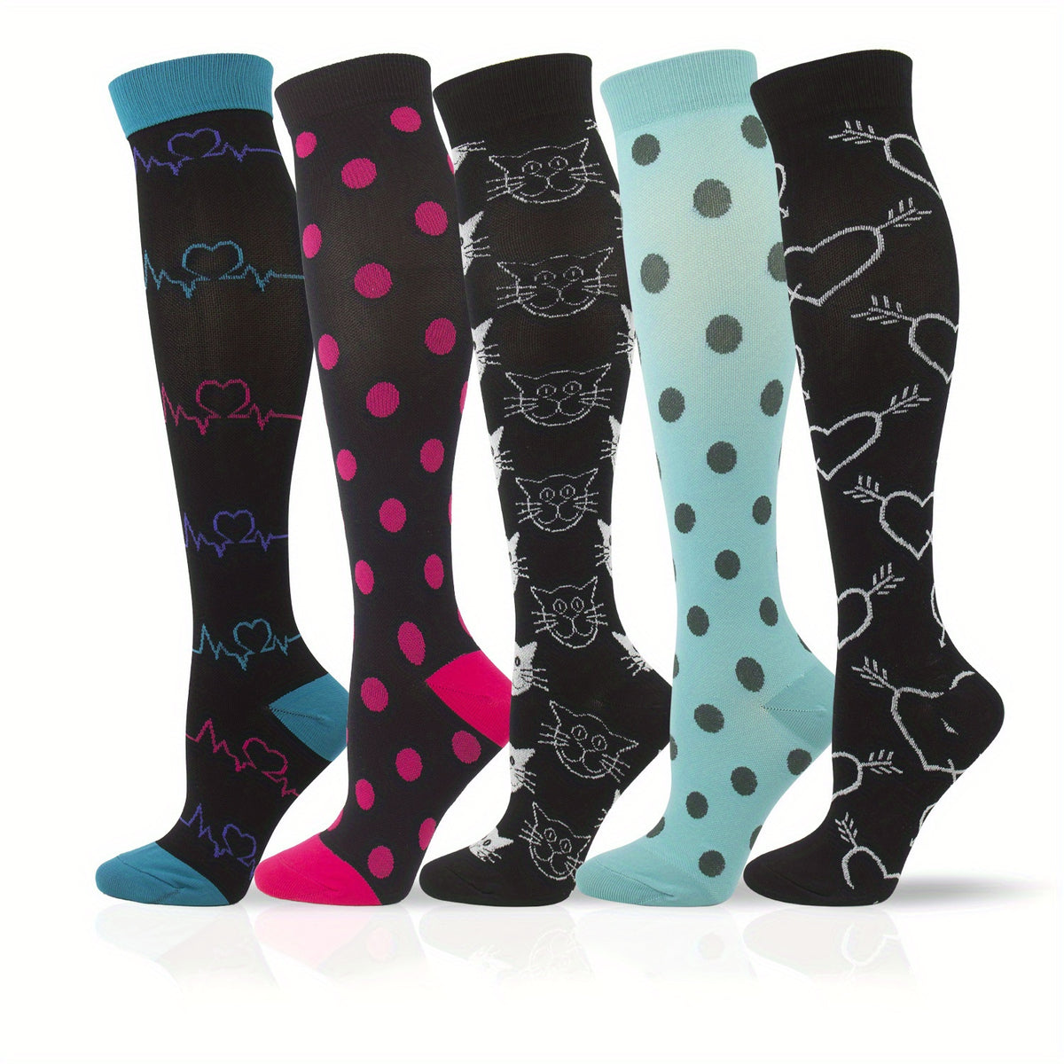 5 Pairs Durable Compression Socks for Running, Hiking, Cycling