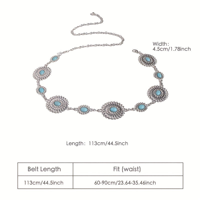 Bohemian Turquoise Waist Chain Western Flower Tassel Belly Chain Dress Accessory