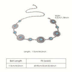 Bohemian Turquoise Waist Chain Western Flower Tassel Belly Chain Dress Accessory