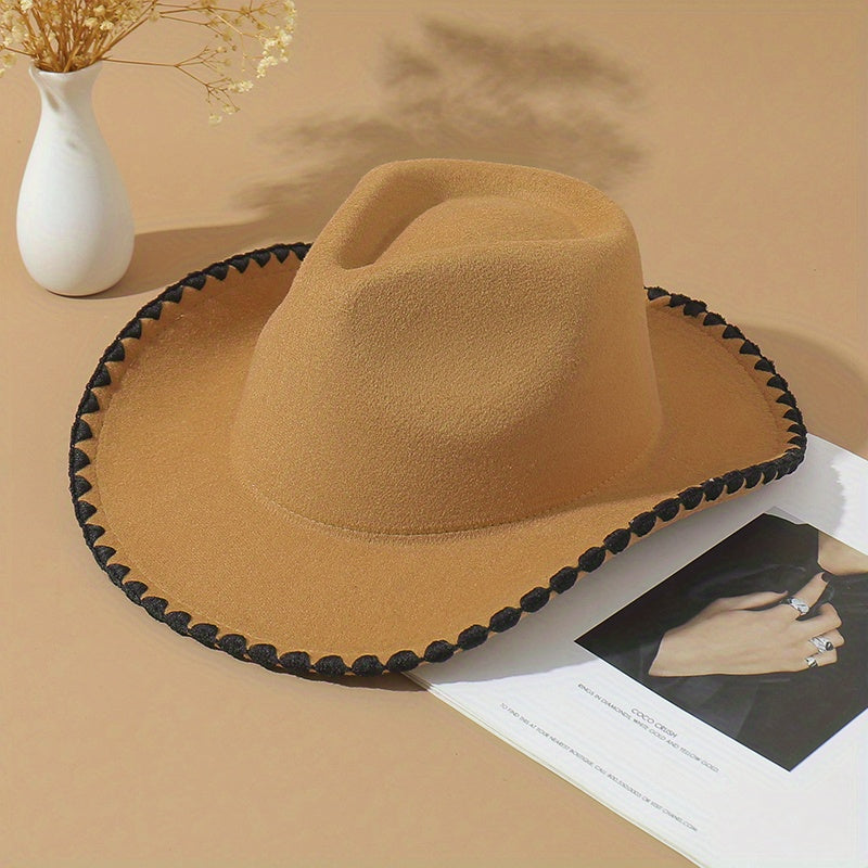 Vintage Western Cowboy Hat Classic Fedora Cap Unisex Warm Felt Sun Hat