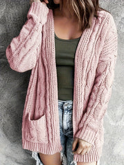 Women's Plus Solid Cable Long Sleeve Open Front Cardigan