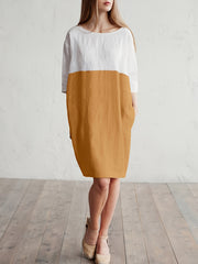  Colorblock Round Neck Loose Fit Dress