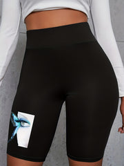  Women's Graphic Print High Rise Skinny Fitness Shorts