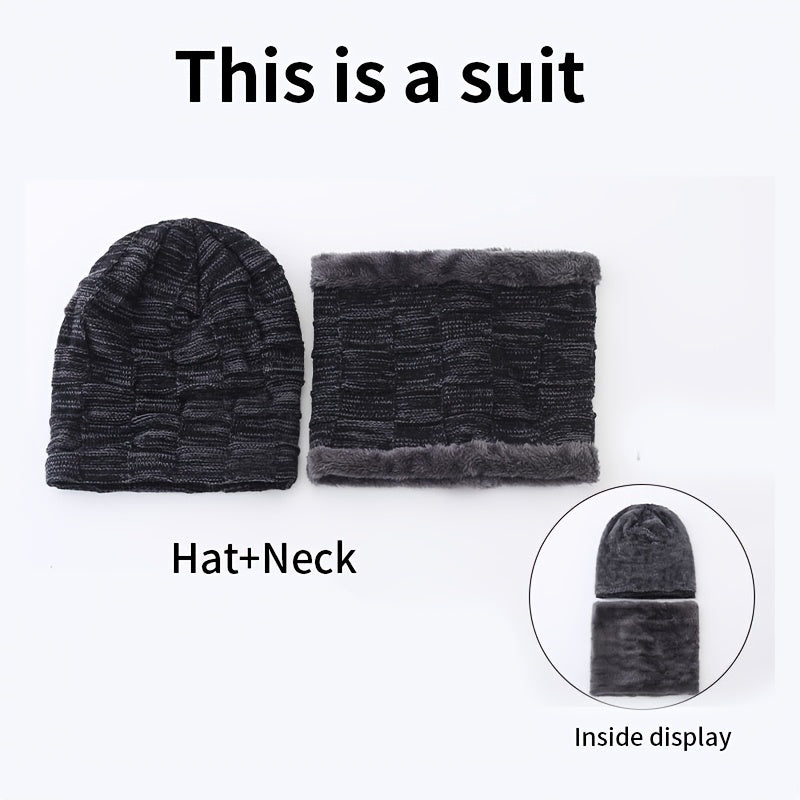Men's Winter Plush Knitted Beanie Set